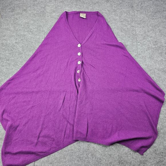 Vera Tucci Wool Blend Cape Poncho Womens One Size Purple Italy Button Front - Picture 2 of 7